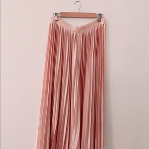 Blush Pink Pleated Satin Maxi Skirt